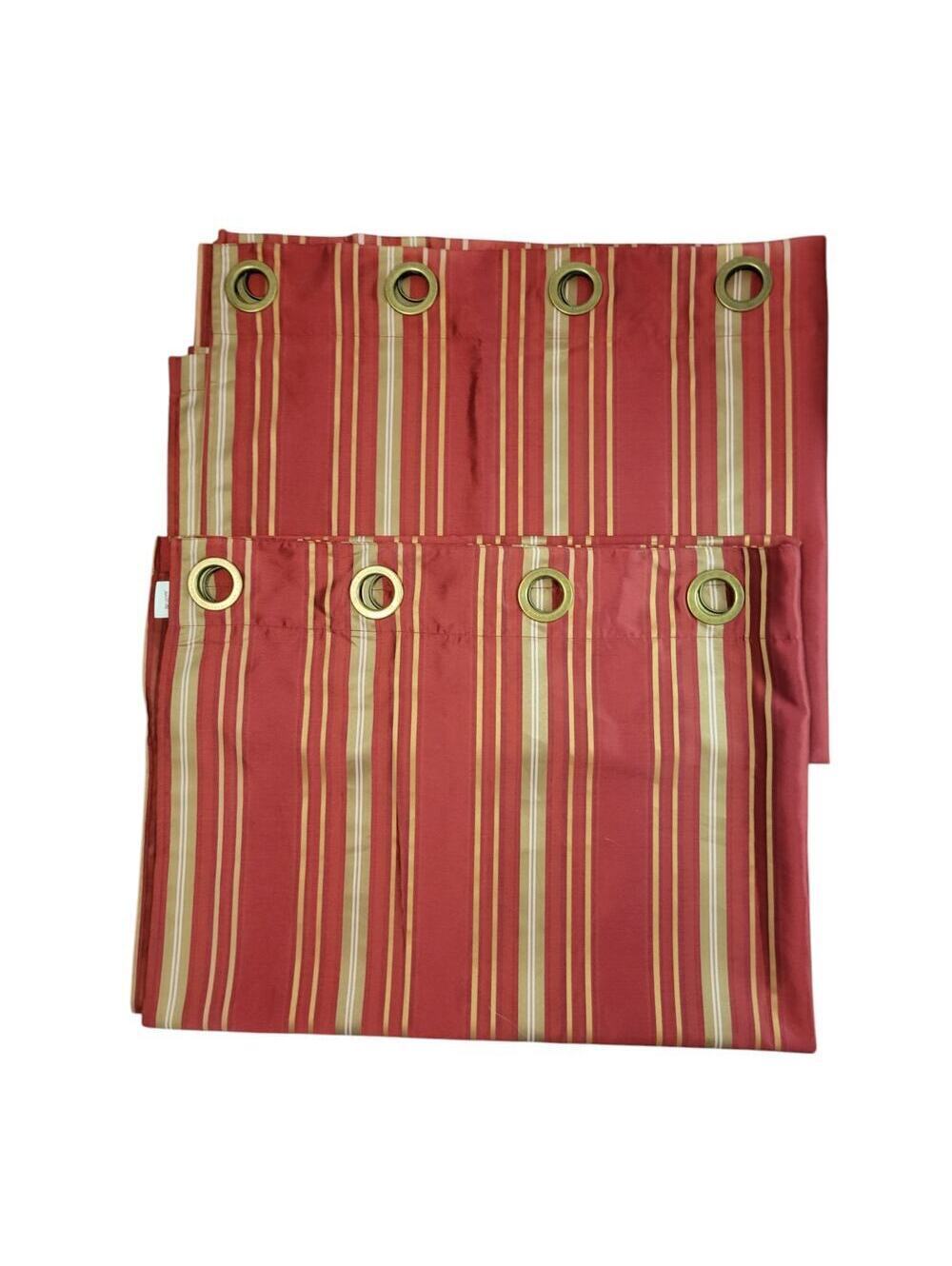 Pier 1 Imports Vibrant Red Gold Stripe Window Curtain Panels (2) 54"x84" Set